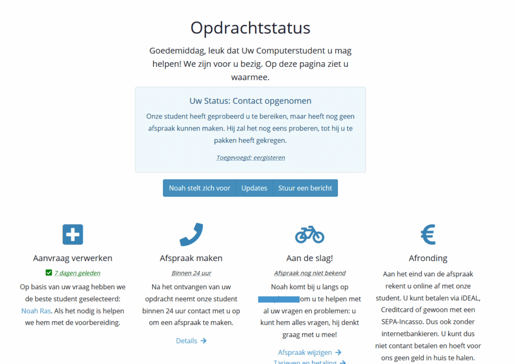 uw computerstudent opdrachtstatus